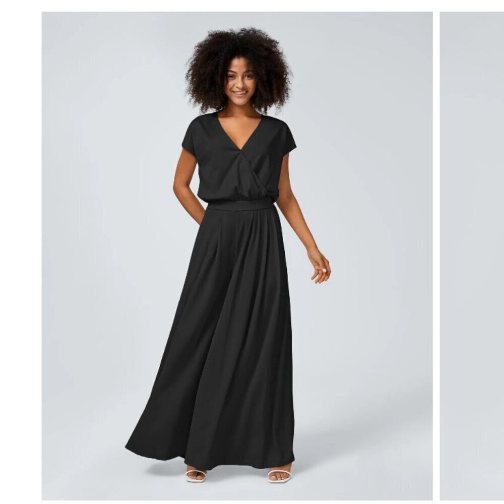 Halara Extra Wide Leg Cap Sleeve Romper in Jet Black, Size XL